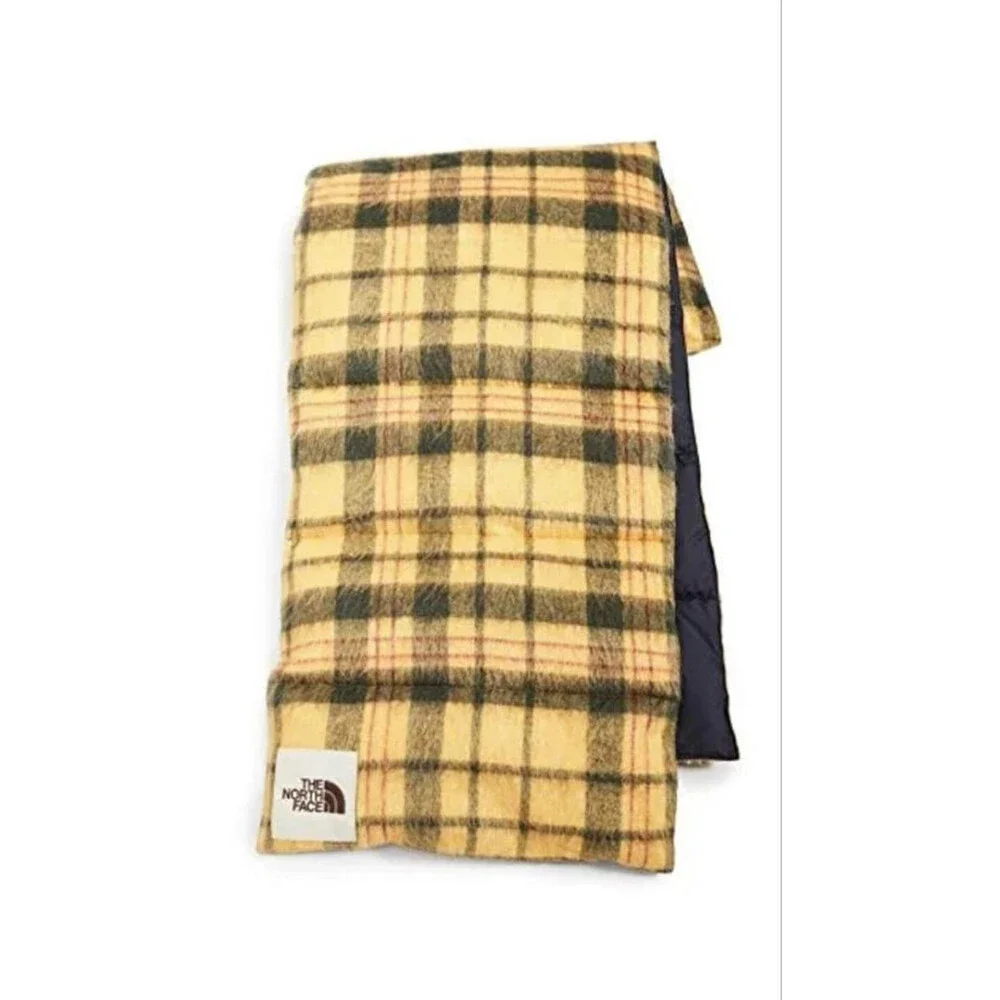The North Face Scarf Men One Size Summit Gold Black Plaid Wool Insulated UPS1171